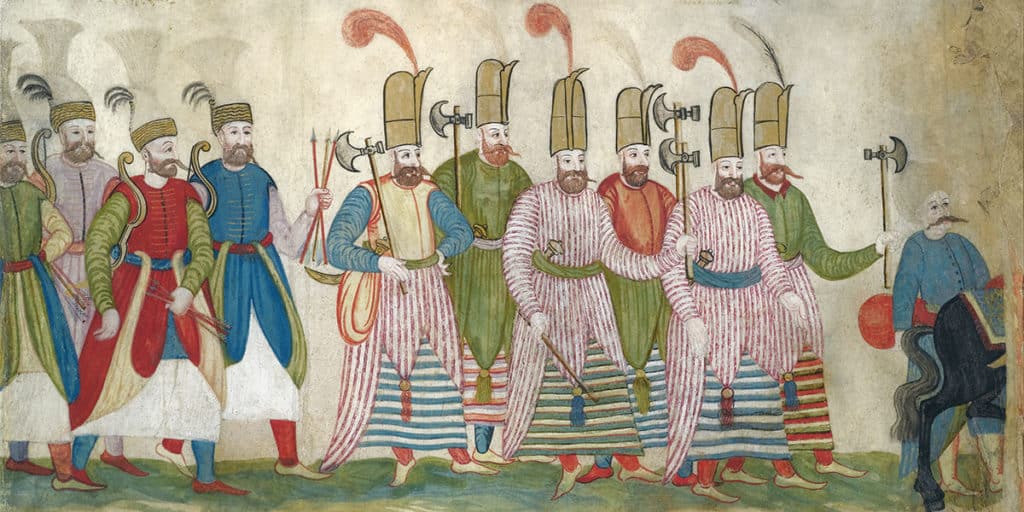 Fragmento de un pergamino con una procesión con el Sultán Murad III