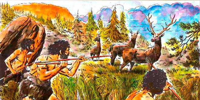 hombres cazando paleolitico