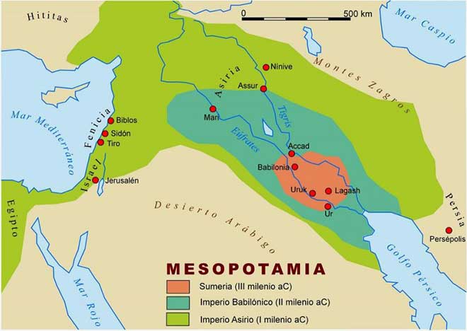 Mapa de la antigua Mesopotamia