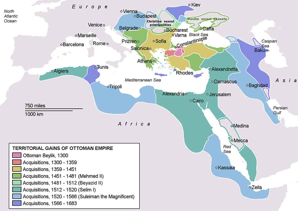 Mapa del Imperio Otomano a lo largo del tiempo