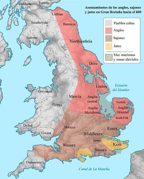 Mapa de los reinos anglosajones